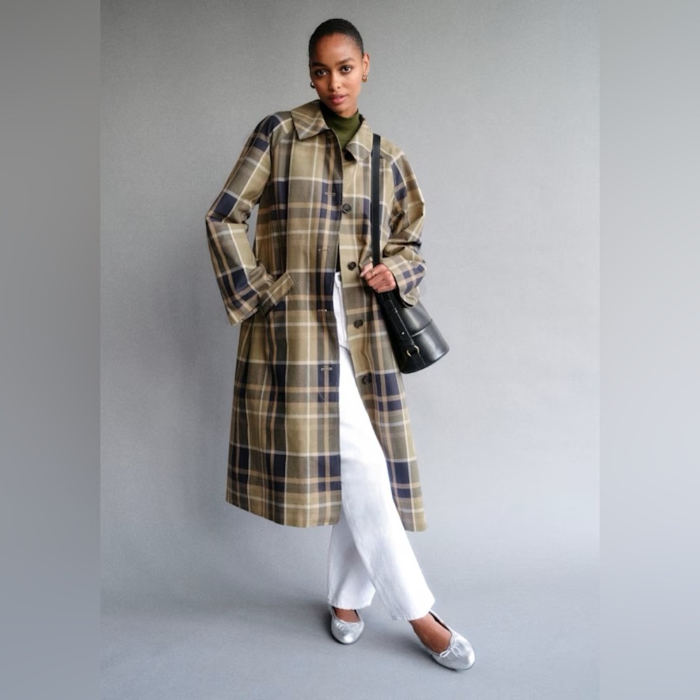 NWOT Sezane Clyde Plaid Trench Coat, Size 36 / 4